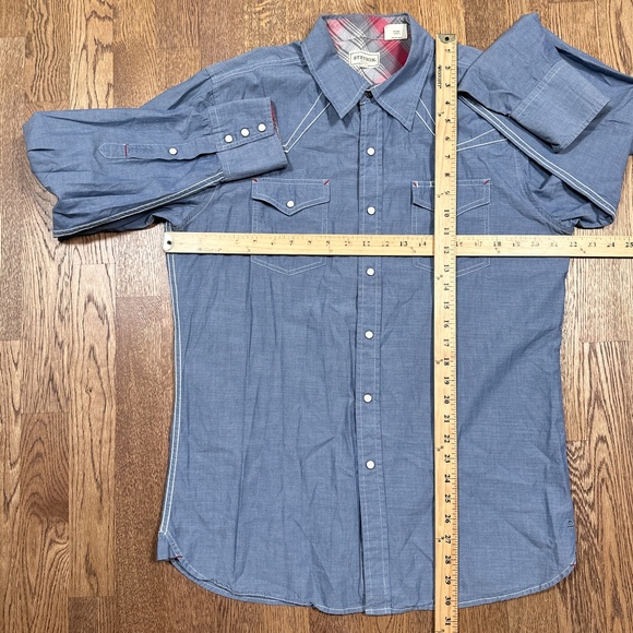 Stetson Chambray Western Pearl Snap Blue L/S Button Shirt Mens Large - Picture 10 of 13